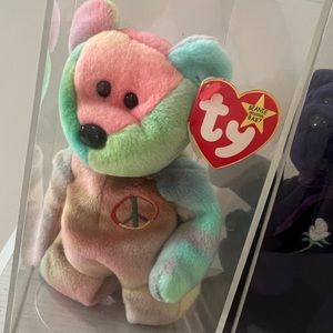 Rare, tie-dyed, beanie baby, brand new and clear plastic box